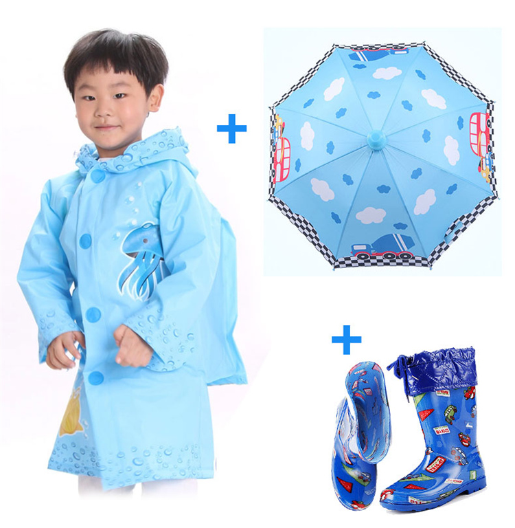 蓝蚂蚁男女小学生雨衣儿童雨衣披时尚加厚卡通雨衣雨伞雨鞋套装 蓝蚂蚁粉兔雨衣+粉蜜蜂伞+粉梅花鞋 S