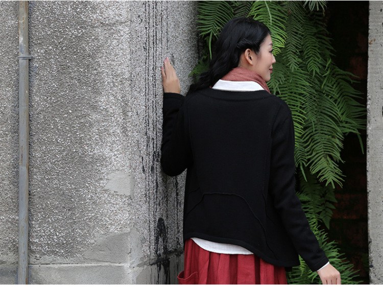 红念2015秋装新款毛衣外套 文艺范纯棉针织衫女开衫秋季大码女装 怀旧蓝 均码