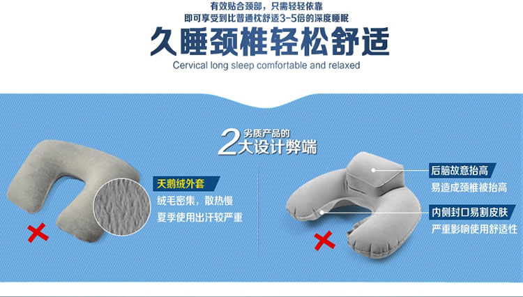 Back2脊态 充气U型枕  颈椎护颈枕头 飞机枕 午休午睡枕 旅行三宝套装u枕头 深邃蓝
