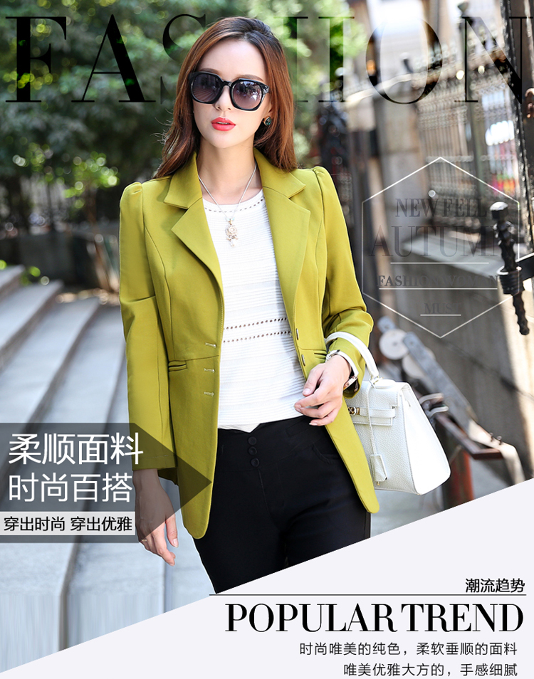 玖寸绿秋装短外套西装外套女韩版小西装通勤百搭女士小西服修身休闲小西装OL职场外套8609 浅绿色 XXXL