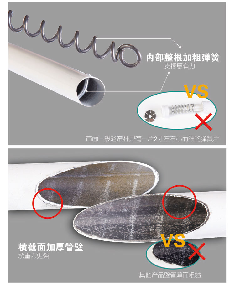 
                                        柔之家浴帘杆可伸缩钢管喷塑 免打孔 多用途伸缩 晾衣杆 浴室用品 D04  130-240cm适合1.5-2.2米墙                