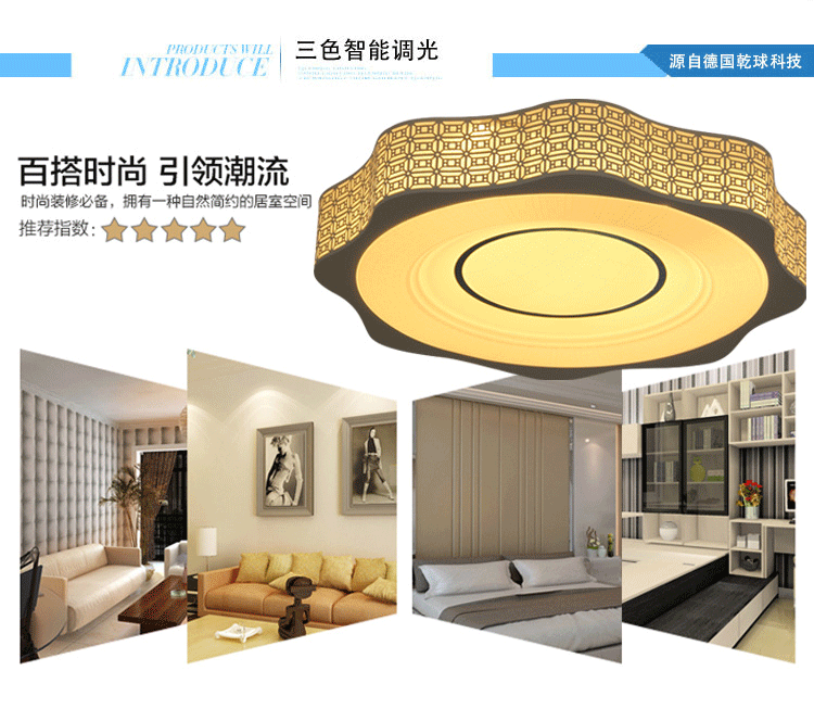 乾球（QAQ）灯具led灯吸顶灯现代简约方形客厅卧室灯 三色智能调光变光灯饰 30w 三色调光 莲花 450*450