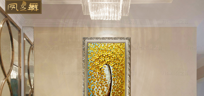 
                                        凤之舞油画 玄关装饰画 欧式手绘 手工油画招财树过道走廊油画竖版挂画 壁画墙画 框4发财树白 50x100                