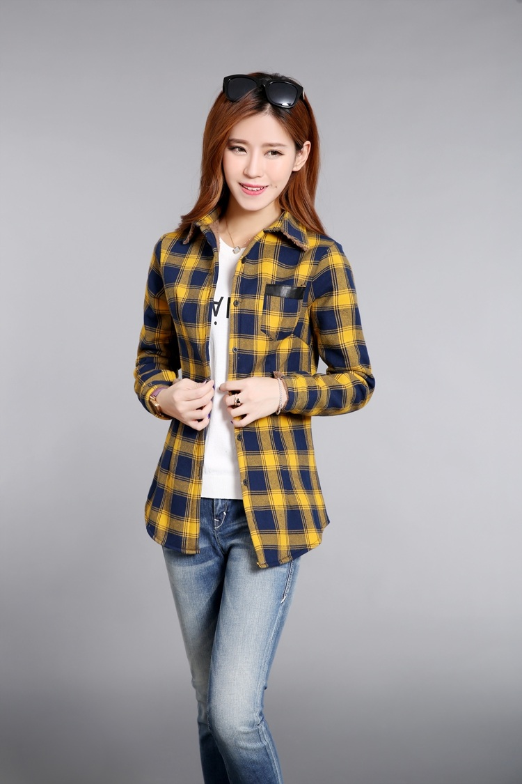 雅戈仕泰 秋冬加厚保暖打底衬衫少女方格子长袖加绒修身常规款夹棉学生衬衣 902 3 XL