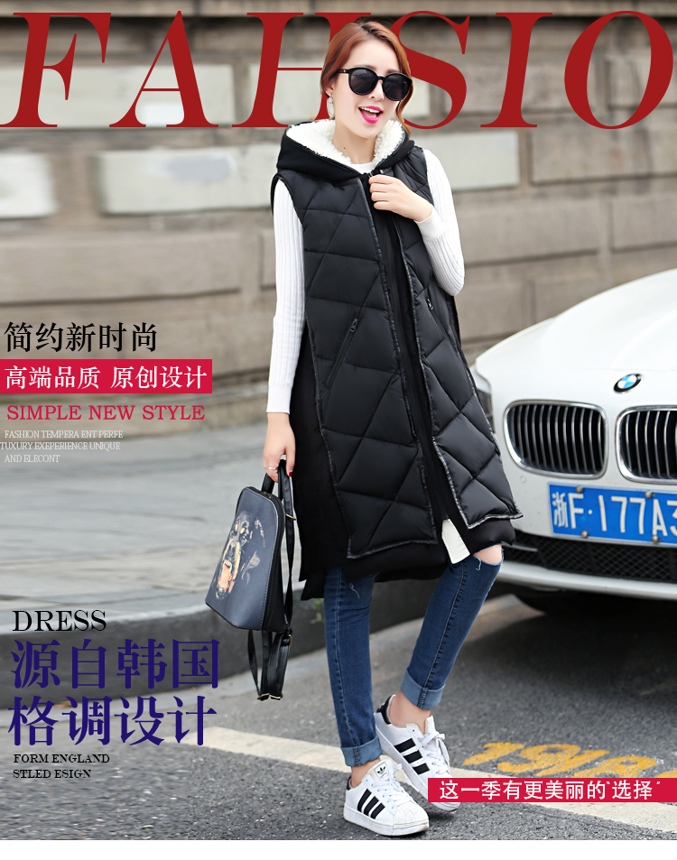 爱路喜  马甲女2015秋冬装新款加绒加厚中长款连帽羽绒棉服马夹背心女外套 潮 浅灰色 XL