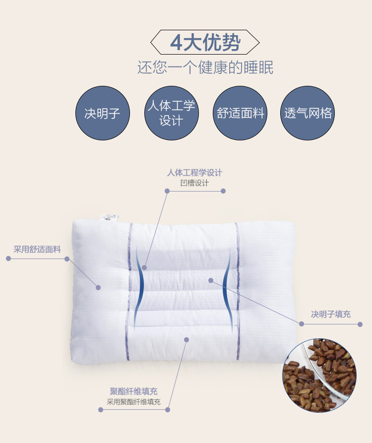 远梦家纺 床上用品决明子枕头枕芯 护颈枕单人枕头芯 决明子馨梦枕