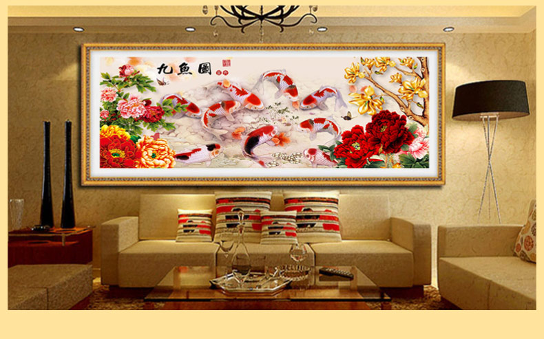 尚世纪印花十字绣客厅新款满绣孔雀牡丹花开富贵风景大画 非满绣150*53cm 棉线 3DSSJ41