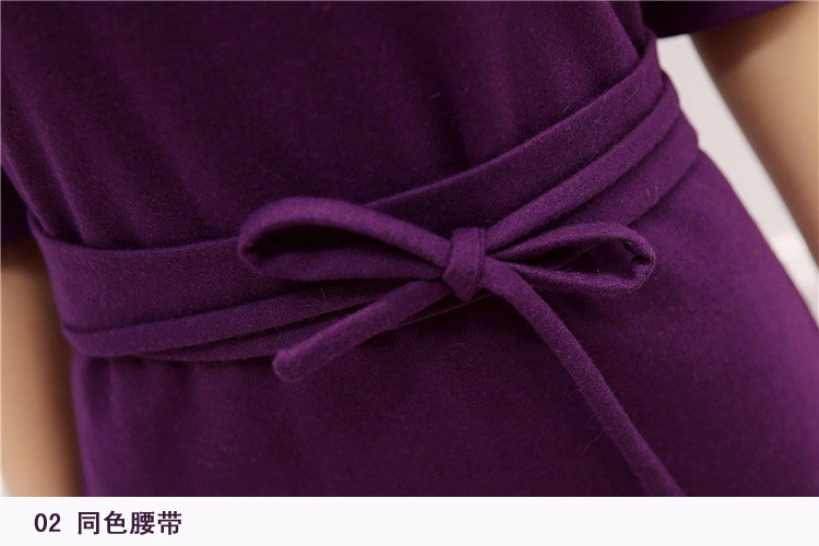 香海季节2015秋冬新款女装中长款毛呢连衣裙欧洲站秋装修身显瘦打底长裙子8648 紫色 M