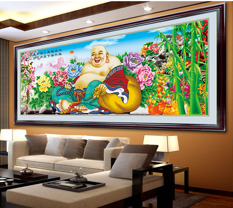 A KS十字绣笑口常开2米弥勒佛大肚佛3d十字绣佛像大幅画新款客厅牡丹花系列精准印花 V8040弥勒佛8V精准印花 长1.83米宽0.75米