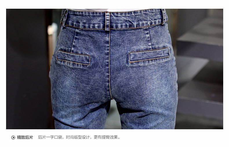 欧洲站2015牛仔套装女秋休闲修身显瘦三件套时尚水洗牛仔裤套服潮 三件套 配项链 蓝色 S