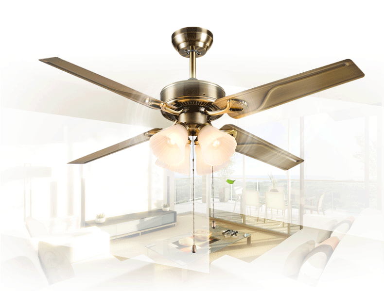 灯太太欧式复古吊扇灯 卧室吊灯客厅书房餐厅风扇灯具有灯电扇 48寸