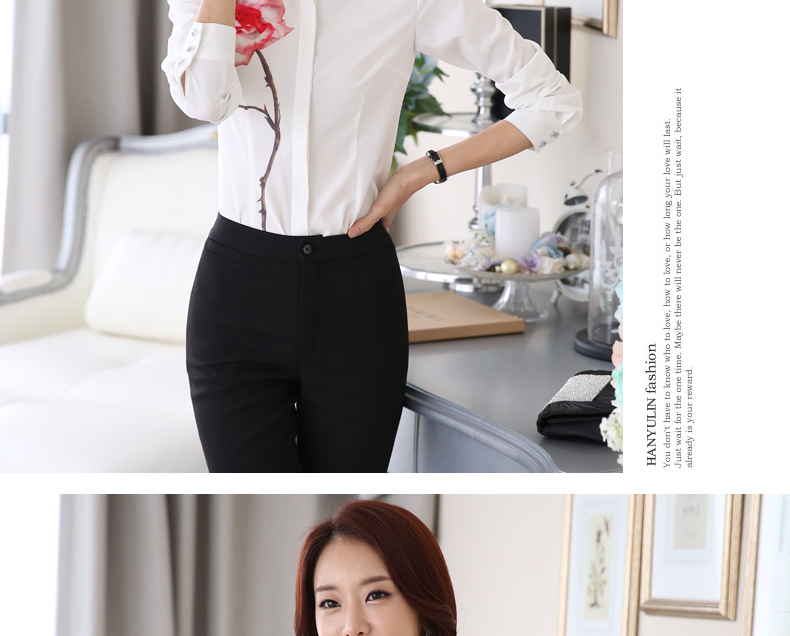魅茹玉2015秋冬装新款女装修身长袖印花衬衫女学生衬衣打底衫韩版潮流时尚套装前台衬衣 蓝色单件衬衣 XXL