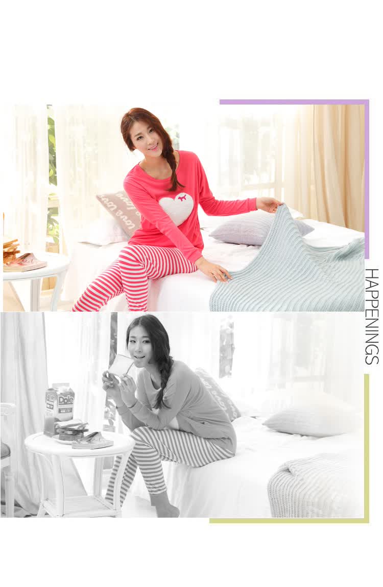 索纳茜 韩国秋<em>冬季</em>PINK<em>睡衣女装</em>纯棉长袖长裤