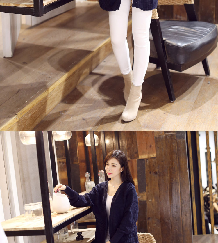 麦田姑娘毛衣女2015秋冬开衫修身中打底韩版长袖麻花针织衫 藏青色  均码
