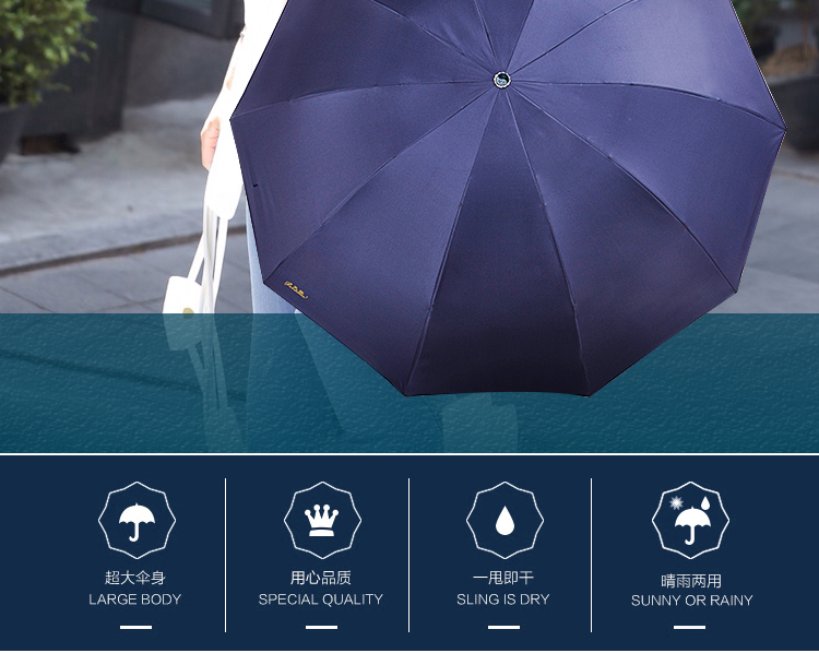 
                                        天堂伞加大雨伞男士折叠加固太阳伞女商务遮阳伞晴雨伞 伞弧128cm+3311枣红色                