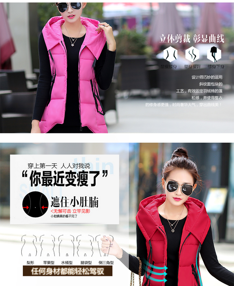matchcatch2015新款马甲女秋冬 修身显瘦连帽羽绒棉中长款外套女 红色 XL