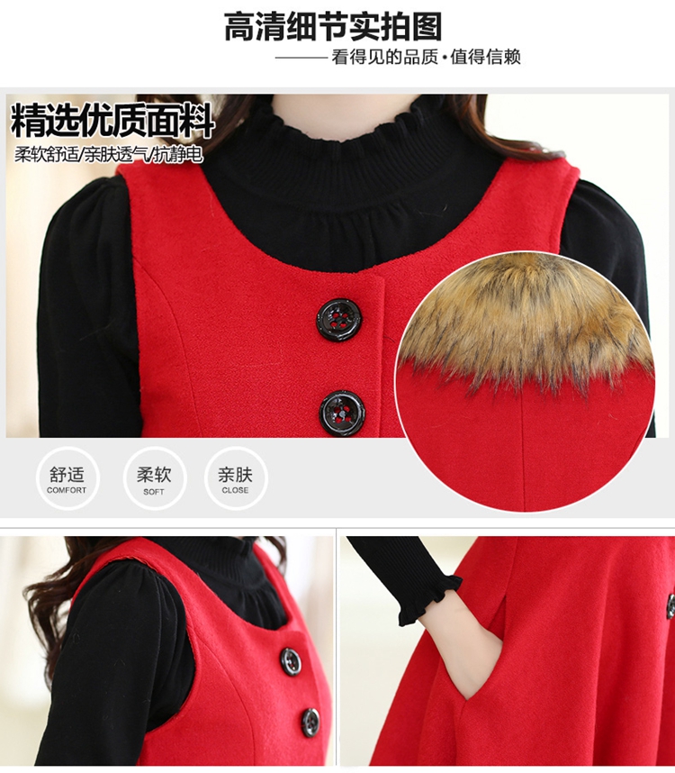 晋普秋冬新款 女加厚外套连衣裙两件套 韩版中长款毛呢大衣0979 红 L