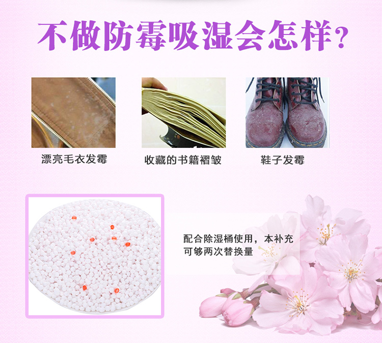 
                                        樱之花吸湿器除湿剂防潮盒除湿盒室内防霉防潮剂干燥剂衣服衣柜鞋柜防潮吸湿量500ml 吸湿器270g*6盒                