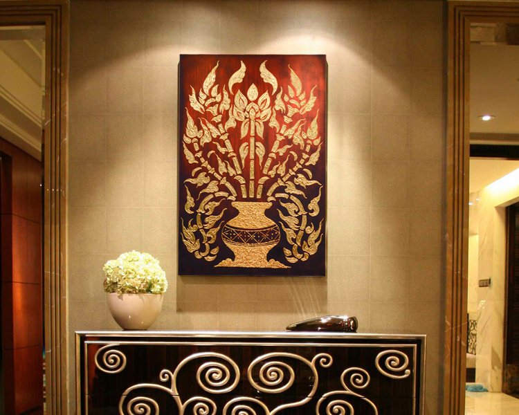 泰域 泰国手工彩绘沙发背景墙挂画客厅玄关壁画东南亚风格餐厅酒店