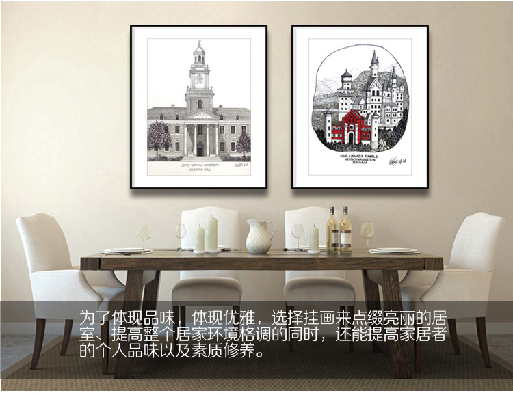 老深镇客厅装饰画餐厅现代简约书房挂画建筑系列 B款竖构图 60x50cm