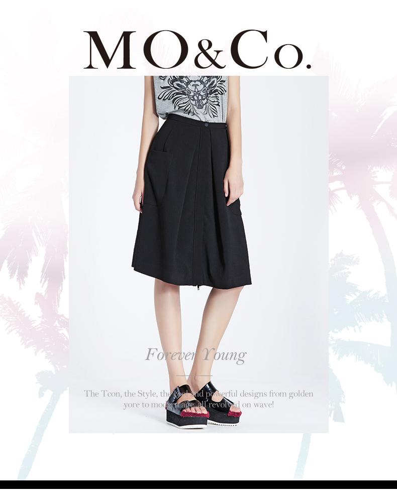 摩安珂半身裙伞裙a字裙中长裙欧美女纯色m143skt133 moco w08黑色 s