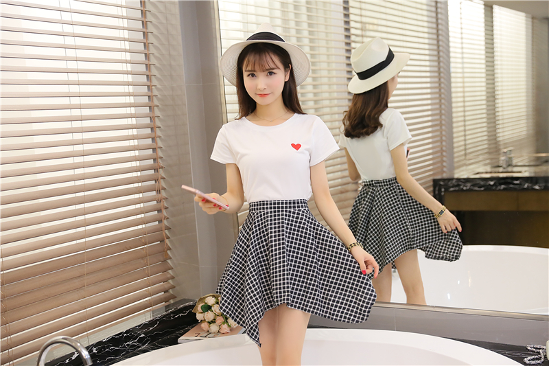 菲丽沫淑flms 2016夏季新款韩版t恤 格子短裙套装 637