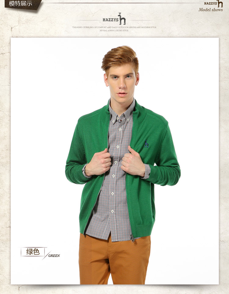 哈吉斯 <em>HAZZYS</em> <em>14年</em>秋冬新款男士长袖纯色羊