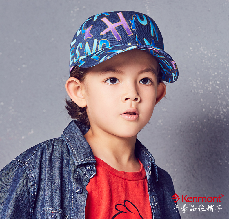 卡蒙(kenmont)6-9岁儿童帽春秋纯棉棒球帽户外出游小男孩字母鸭舌帽