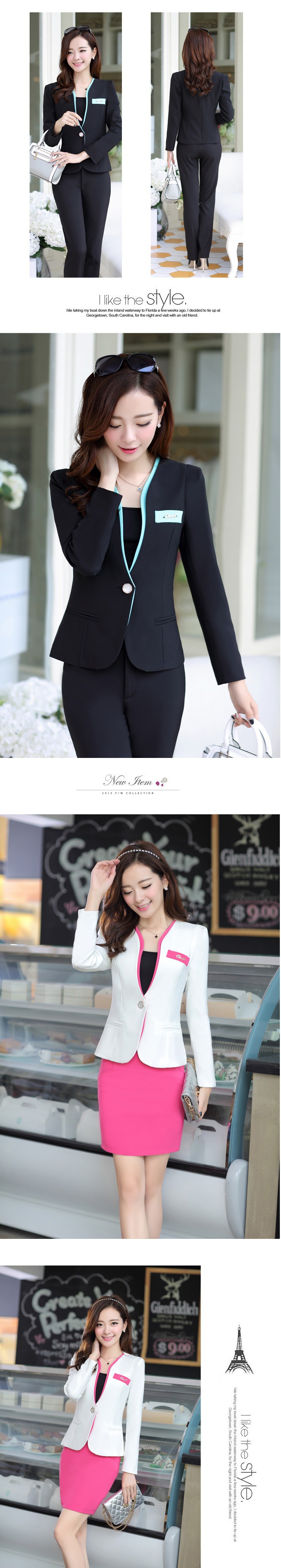 2015春装修身职业装女装套装西服正装工作服套裤加大码三件套 玫红配裤子 L