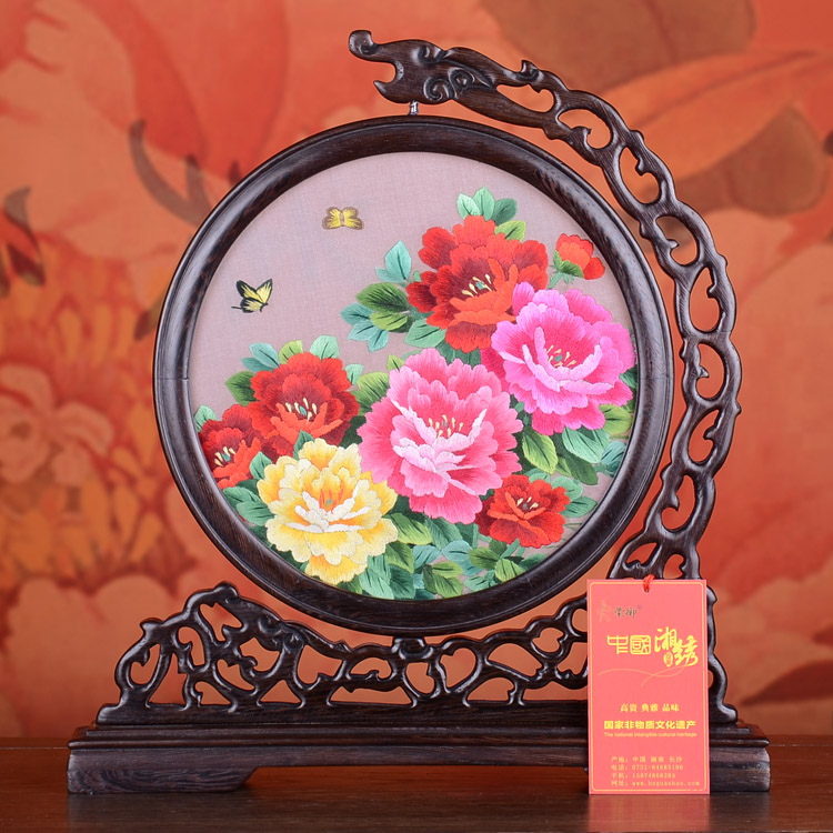 紫御精品手工绣湘绣苏绣双面绣牡丹图案刺绣手