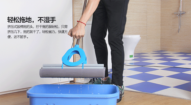 世家(saga) 38cm加宽胶棉拖把 海绵拖把吸水加大滚轮式挤水拖把