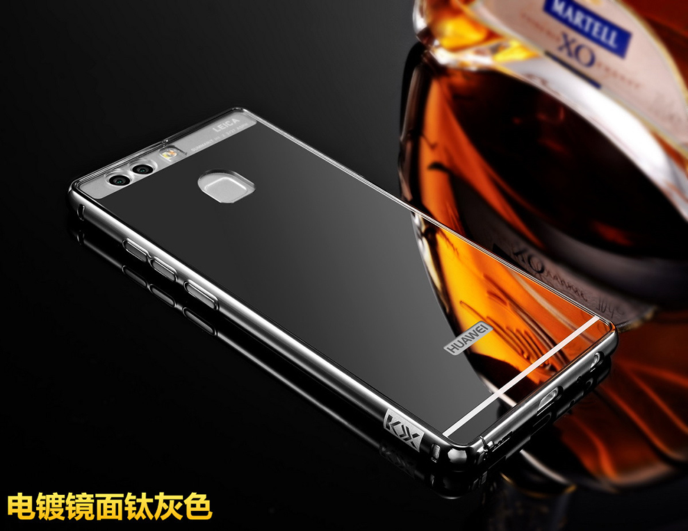 KXX Luxury Electroplate Stainless Steel Metal Bumper Acrylic Mirror Back Cover Case for Huawei P9