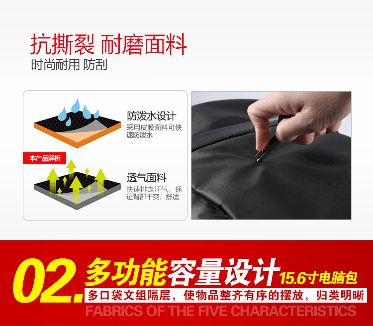 6寸 男女旅行背包 黑色
