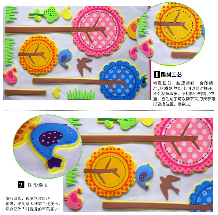 
                                        沐坤 3D立体墙贴画 泡沫自带胶不伤墙随意贴墙贴 卧室沙发电视背景墙儿童房装饰贴壁贴 小鸟树CHA1005                
