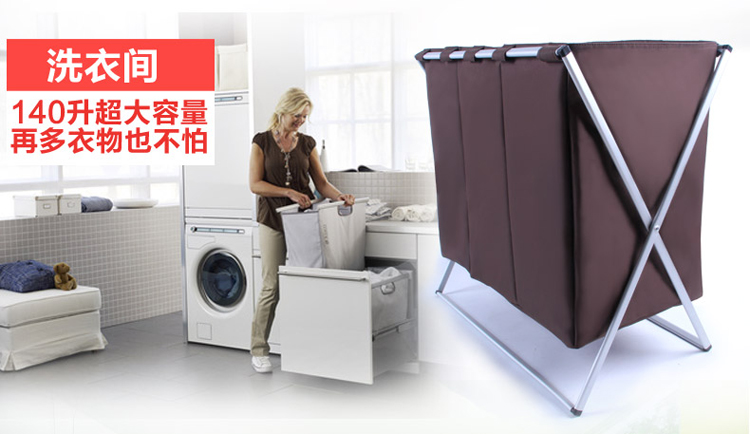 hano铝合金牛津布脏衣篮折叠脏衣篓洗衣篮三格脏衣服收纳筐收纳桶 随机