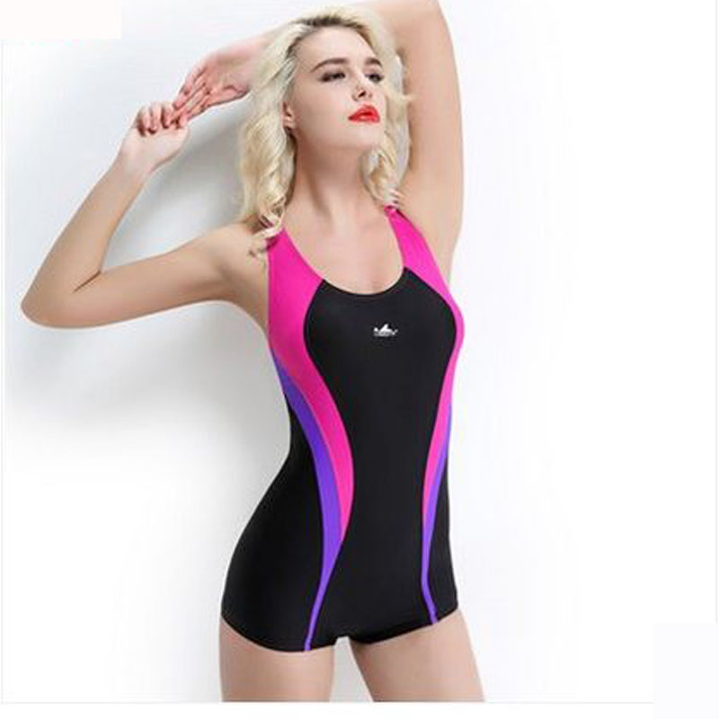 英发泳衣女 连体平角温泉遮肚游泳衣保守泳装拼色 1626-1黑拼粉 4xl
