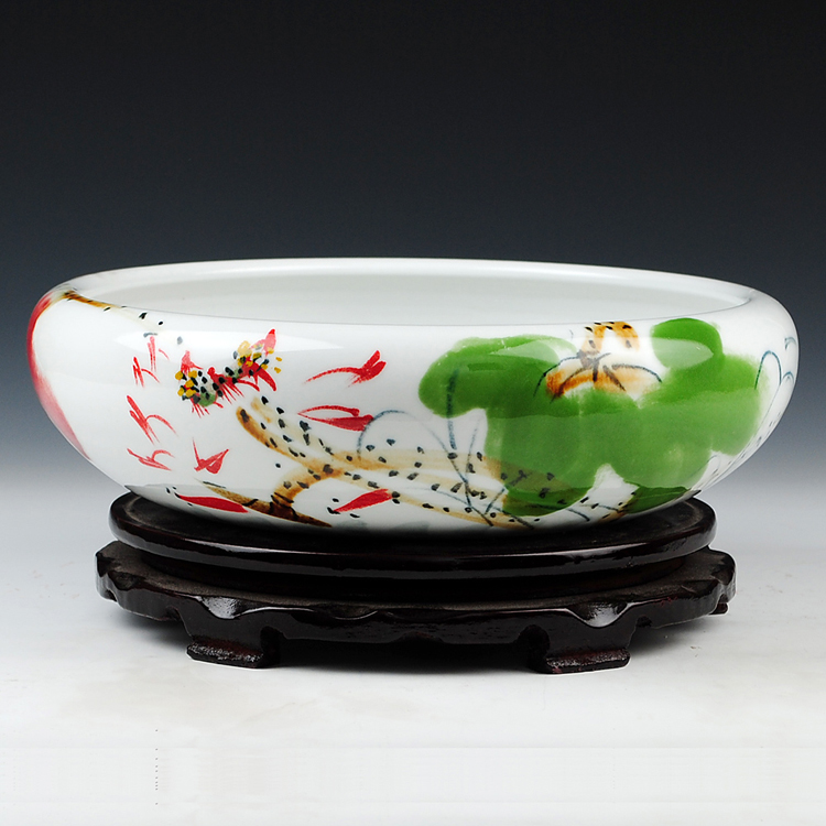 
                                        陶之念 景德镇陶瓷器 清香荷花金鱼缸盆乌龟缸睡莲水浅水仙 家居摆件 清香带底座                