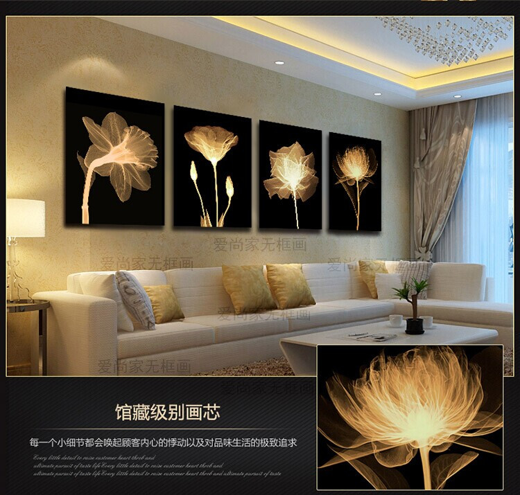 
                                        美美爱 现代壁画客厅装饰画简约无框画水晶金色年华挂画餐厅  25mm环保板 水晶膜 透明花百年好合三联 50*70CM                
