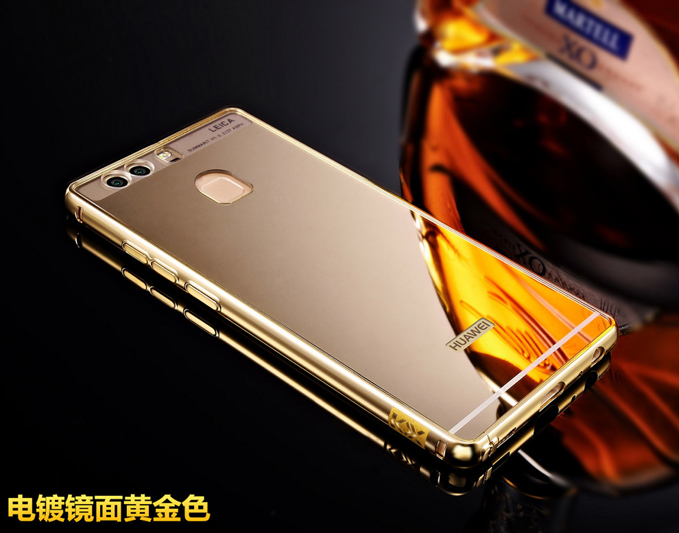 KXX Luxury Electroplate Stainless Steel Metal Bumper Acrylic Mirror Back Cover Case for Huawei P9