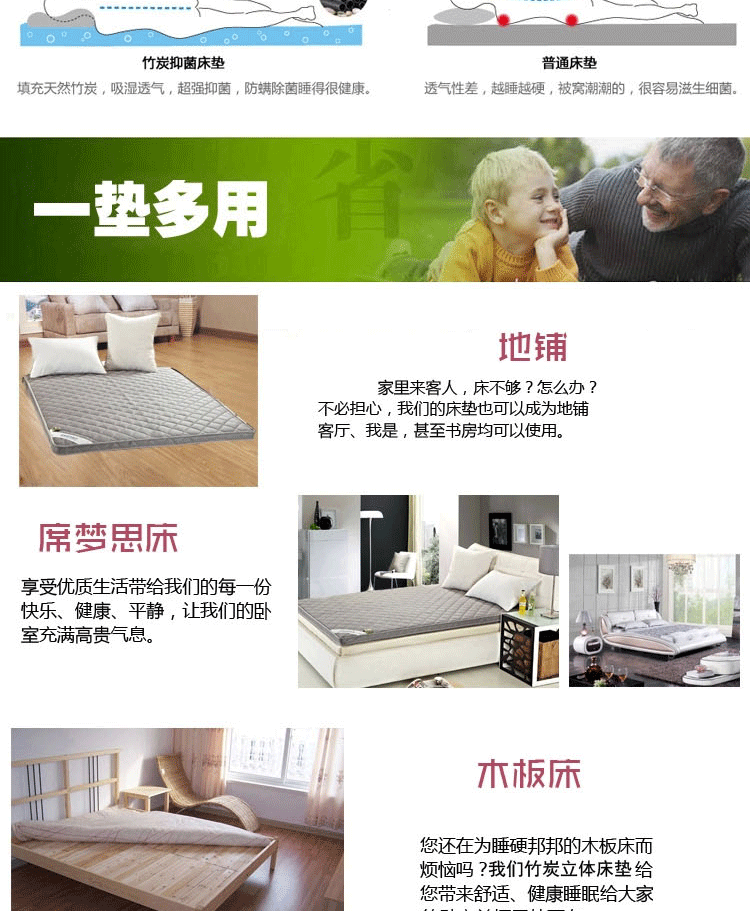 
                                        艺云阁 订做定制可折叠床垫立体竹炭纤维加厚保暖单人双人床垫 0.6*1.2床/0.6儿童床                