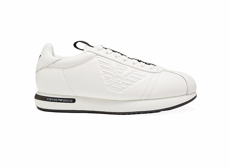 emporio armani 阿玛尼 男士拼接牛皮运动鞋 白色2 x4