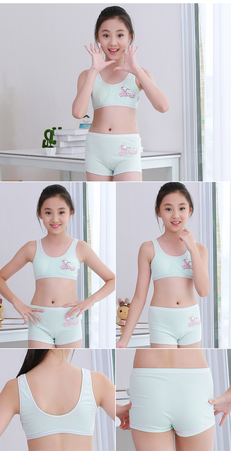 巴多熊 女童内衣套装纯无钢圈棉少女文胸薄款女孩子发育期学生内衣