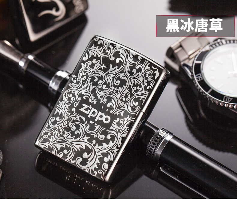 zippo唐草真假辨别,zippo火机真假辨别 zippo打火机正版 黑冰150 限量个性定制diy刻字 四叶草唐草 唐草