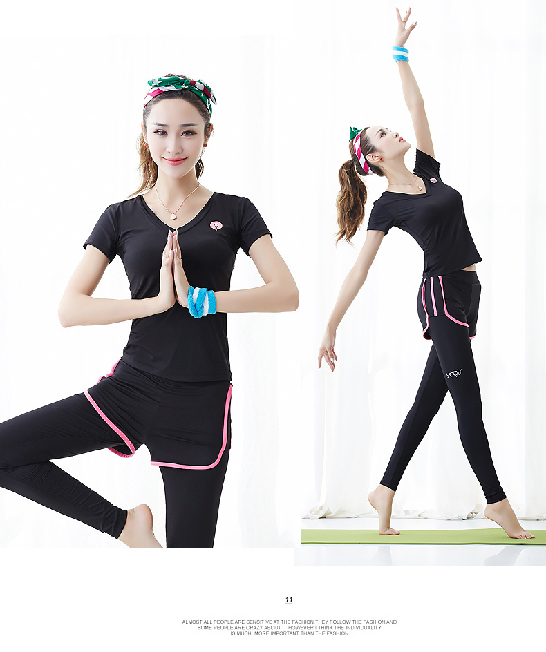 臻瑜伽服套装春夏假两件运动紧身裤健身房健身服女速干v领短袖跑步裤
