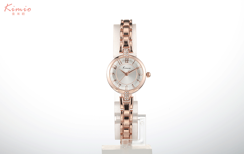 金米欧(kimio)石英女士表 时尚水钻圆形手表简约数字表盘 490 6031