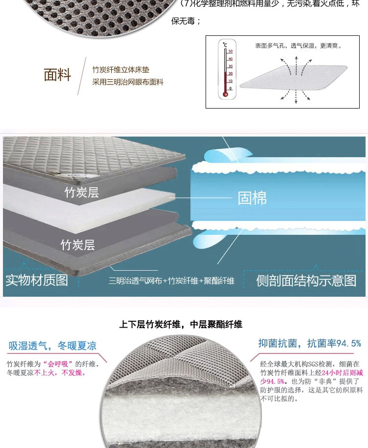 
                                        艺云阁 订做定制可折叠床垫立体竹炭纤维加厚保暖单人双人床垫 0.6*1.2床/0.6儿童床                