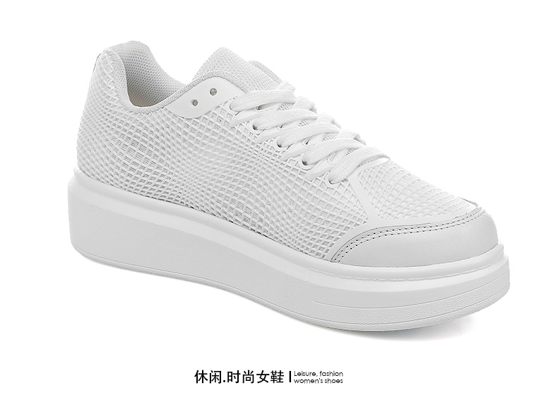 花花公子小白鞋女内增高夏季厚底系带百搭韩版透气松糕底休闲单鞋