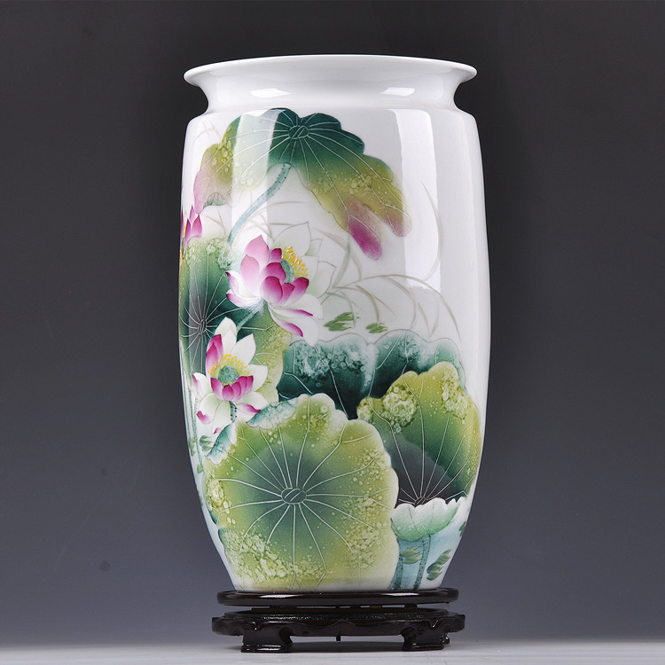 
                                                                                一米丫丫丫 家居时尚摆件 青花瓷粉彩手绘花瓶 景德镇陶瓷器 锦盒装 清风荷韵                
