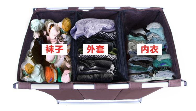 hano铝合金牛津布脏衣篮折叠脏衣篓洗衣篮三格脏衣服收纳筐收纳桶 随机