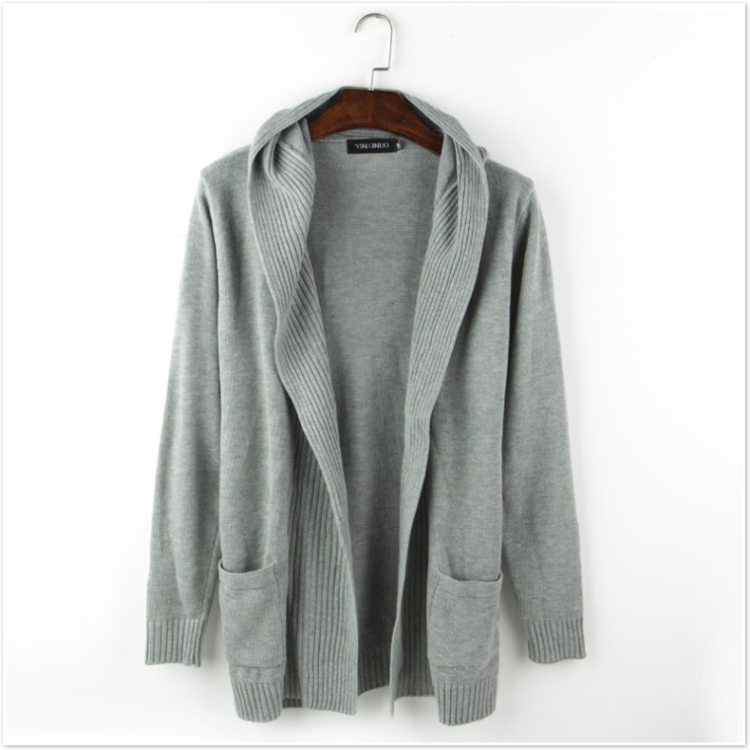 秋装<em>男士连帽开衫</em> 韩版修身长款<em>针织衫</em> 个性针